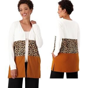 Belle by Kim Gravel Women's LP Brown‎ Animal Print Brushed Knit Duster Cardigan
